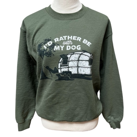 Gildan Green Crewneck Sweatshirt Women’s Small I’d Rather Be With My Dog - Picture 1 of 9